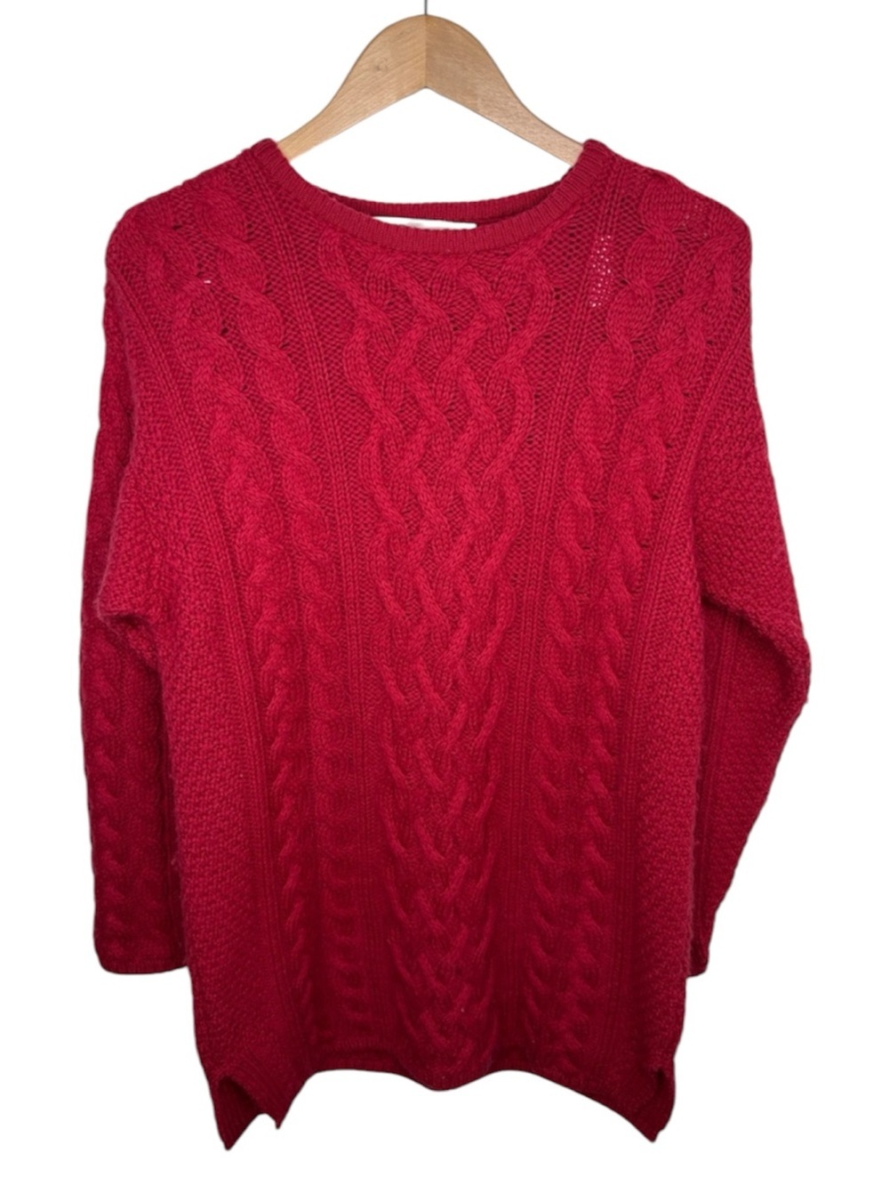 Aran Crafts Red Merino Wool Cashmere Cable Knit Sweater Men Size S PILLING